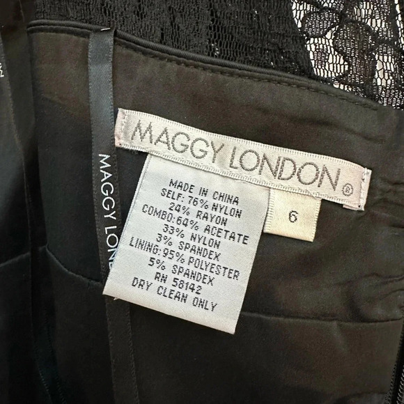 Maggy London | Classic Chic Black Lace & Stretch Satin Sheath Dress Size 6 Small - Picture 9 of 11